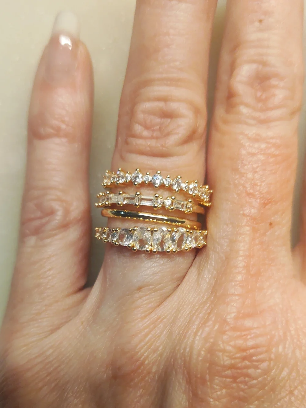 BOGO! NEW! Set Of 4 CZ Stackable Gold Rings Size 6